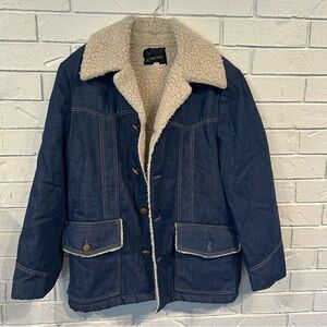 Vintage 70s 80s JCPenney Blue Denim Shearling Jacket Coat Mens M